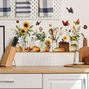 Colorful Sunflower Kitchen Decor, Sunflower Spoon Wall Sticker for Kitchen and Dining Room, Vinyl Wall Art 30x60cm, Easy to Apply Removable Decorative Gift for Cooking Enthusiasts, Home Decor